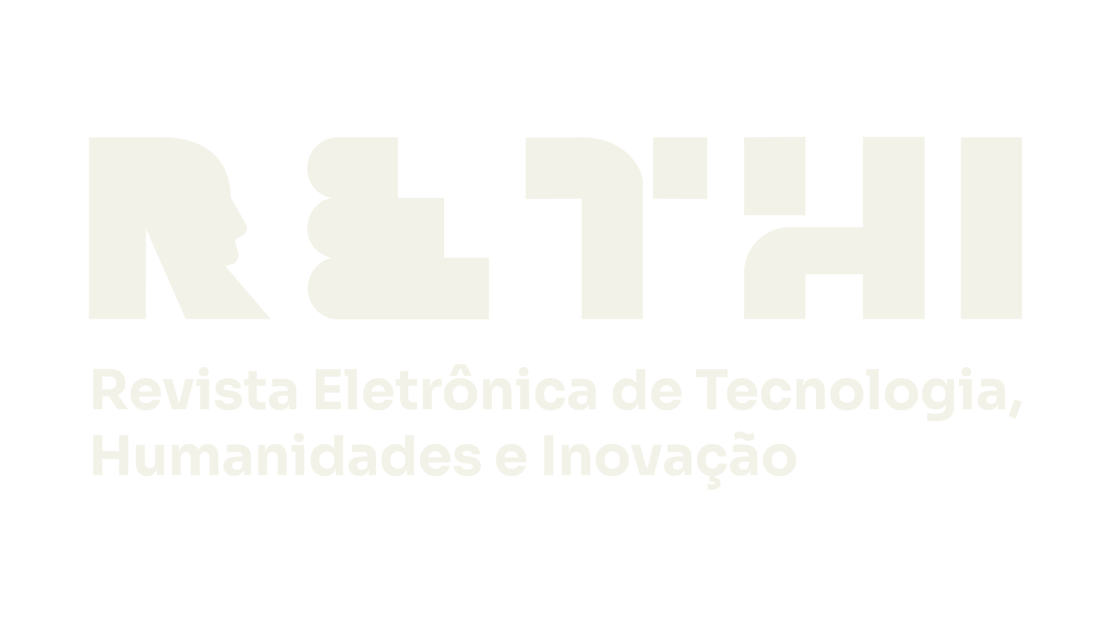 Logotipo da RETHI - Revista Eletrônica de Tecnologia, Humanidades e Inovação. O logotipo apresenta as letras 'R', 'E', 'T', 'H', e 'I' em formato estilizado e geométrico, com um fundo preto e texto branco. Abaixo, está o nome completo da revista em fonte clara e legível.