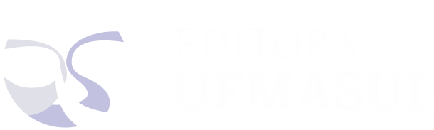 Logotipo da Editora UEMASUL. À esquerda, um símbolo gráfico estilizado representando um livro aberto e uma estrada ao fundo, evocando a ideia de conhecimento e progresso. À direita, o texto 'Editora UEMASUL' em letras maiúsculas.